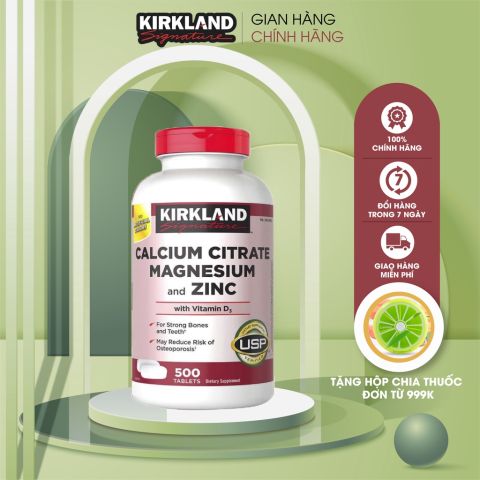 Thực phẩm chức năng Kirkland Signature Calcium Citrate Magnesium And Zinc 500mg 500 viên
