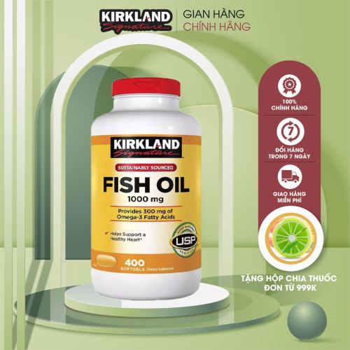 Dầu cá Kirkland Signature Signature 1000 mg giúp bảo vệ mắt và hỗ trợ tim mạch 400 viên của Mỹ
