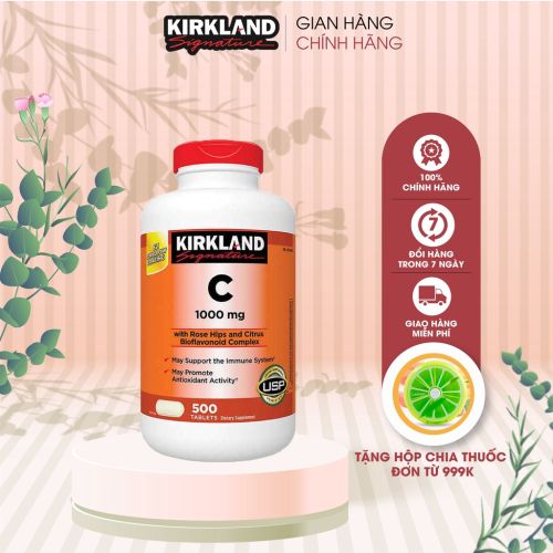 Viên uống bổ sung Vitamin C1000mg Kirkland Signature giúp làm sáng da, tăng sức đề kháng 500 viên của Mỹ