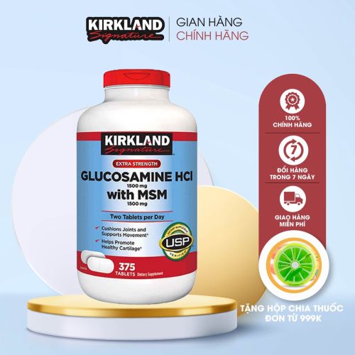 Viên uống bổ xương HCL Kirkland Glucosamine 1500mg With MSM 1500mg 375 Viên của Mỹ