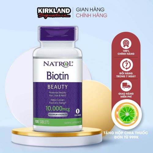 Viên uống kích thích mọc tóc Natrol Biotin 10000 mcg của Mỹ 100 viên, hỗ trợ làm đẹp da và móng
