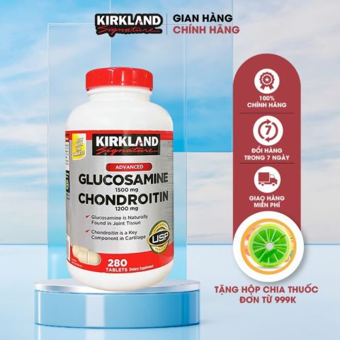 Viên uống Kirkland Signature Glucosamine 1500mg & Chondroitin 1200mg hỗ trợ về xương khớp 280v của Mỹ