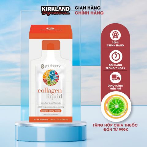 Nước uống Youtheory Collagen Liquid 30 gói x 30ml giúp làm đẹp da, móng tóc, tăng độ đàn hồi, căng mướt cho da của Mỹ