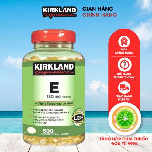 Thực phẩm chức năng bổ sung Vitamin E 400 IU Kirkland Signature 500 viên giúp làm sáng da, đẹp da